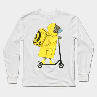 Capybara riding scooter delivering food Long Sleeve T-Shirt